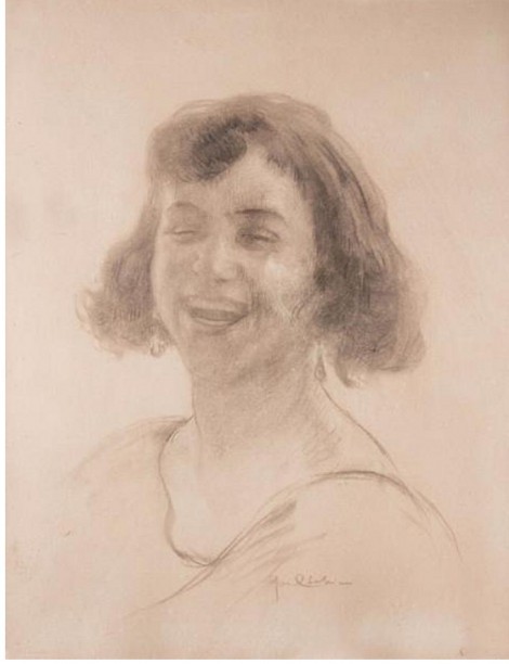 Young woman smiling, an art piece by Edgar Chahine 