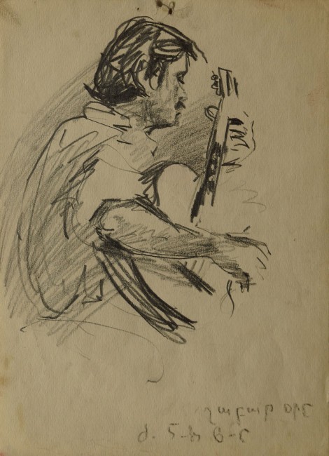 The Portrait of Albert Parsamyan Playing Guitar, an art piece by Minas Avetisyan 