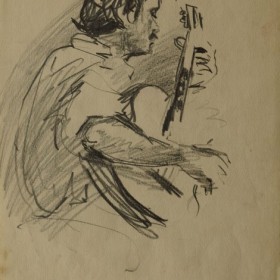 The Portrait of Albert Parsamyan Playing Guitar, an art piece by Minas Avetisyan 